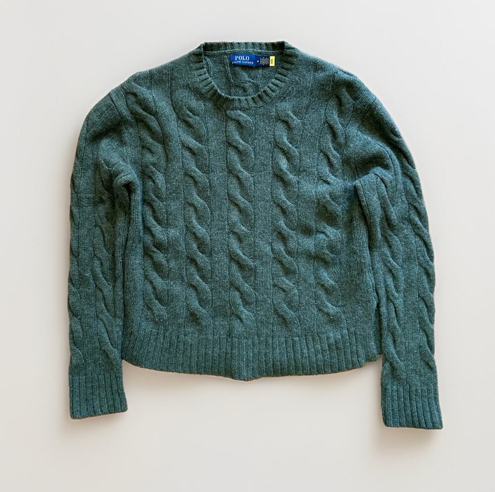 Polo Ralph Lauren Cable-Knit Crewneck Sweater Women's Med Wool Cashmere Green